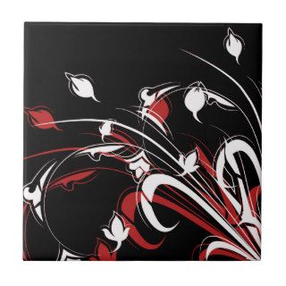 Red and White Flowers on Black Tile