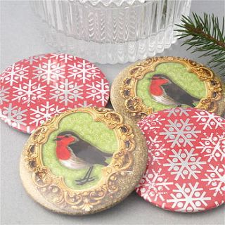 christmas robin and snowflake pocket mirrors by edamay