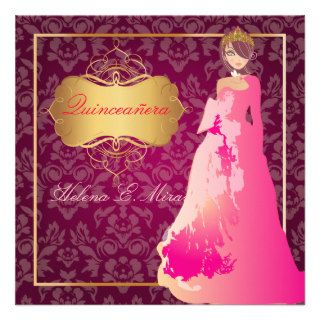 Formal Damask Quinceañera/Quince años princess Invitations