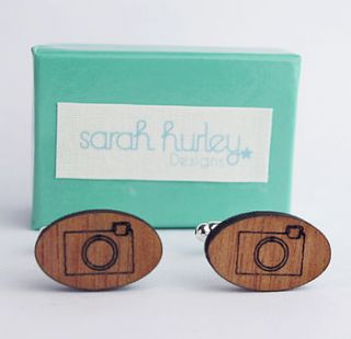 engraved camera cufflinks by sarah hurley designs