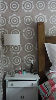 retro 70's daisy hand printed wallpaper by sharon jane