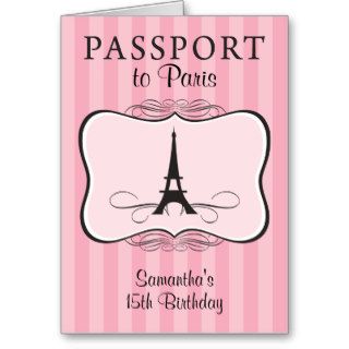 15TH Birthday Paris Passport Invitation Greeting Cards