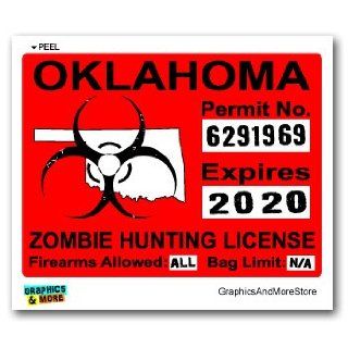 Oklahoma OK Zombie Hunting License Permit Red   Biohazard Response Team   Window Bumper Locker Sticker Automotive