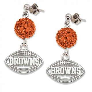 NFL Ladies' Crystal Ovation Sterling Silver Drop Earrings by Logo Art   Browns