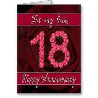 18th anniversary card with roses and leaves