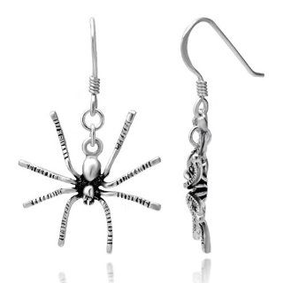 925 Oxidized Sterling Silver Spider Dangle Hook Earrings 1.5'' Fashion Jewelry for Women, Teens   Nickel Free Chuvora Jewelry