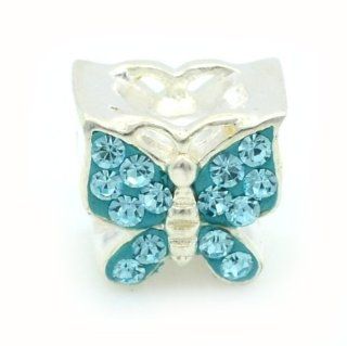 Pro Jewelry .925 Sterling Silver "Aquamarine Crystal Butterfly Charm" Charm Bead for Snake Chain Charm Bracelets 2545 7 Jewelry