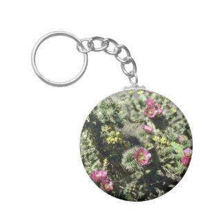 Small Pink Flowers On Cactus Plant flowers Key Chain