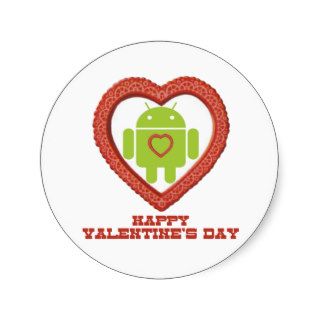 Happy Valentine's Day (Bug Droid Two Hearts) Round Sticker