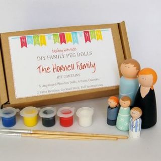 personalised family of five peg doll craft kit by make with mum