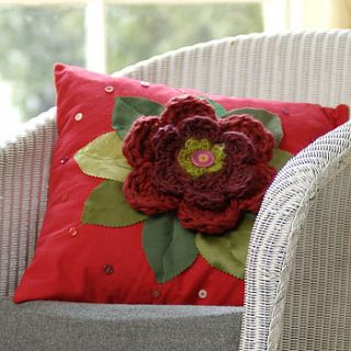red flower cushion by emily brown design