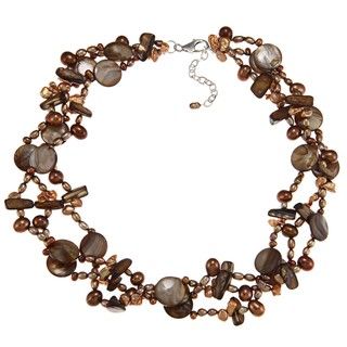 Dyed Freshwater Pearl and Shell 3 strand Necklace (3 8 mm) Pearl Necklaces