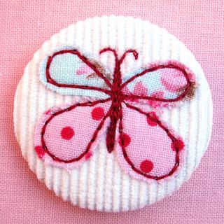 butterfly embroidered pink fabric badge by jenny arnott cards & gifts