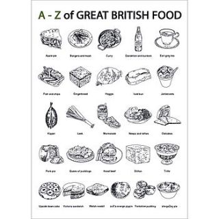 'a to z of great british food' greetings card by edith & bob
