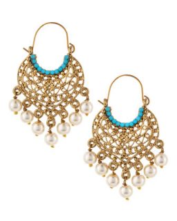Fan Earrings, Turquoise/Off White