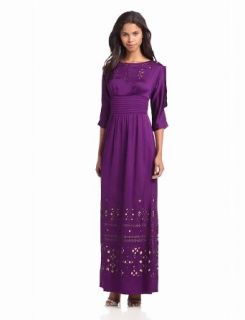 Catherine Malandrino Women's Aileen Dress with Embroidery, Aubergine/Champagne Lining, 8