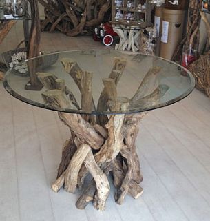 natural round driftwood dining table base by karen miller @ devon driftwood designs