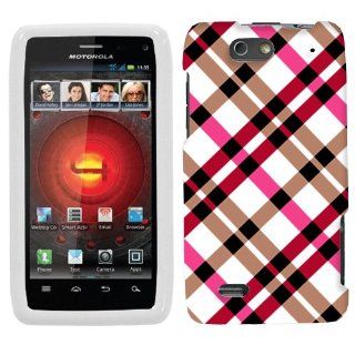 Motorola Droid 4 Hot Pink Plaid on White Hard Case Phone Cover Cell Phones & Accessories