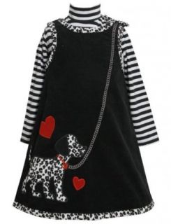 Black White Dog on Leash Corduroy Jumper Dress BK3FR,Bonnie Jean Little Girls Girl Dress Clothing