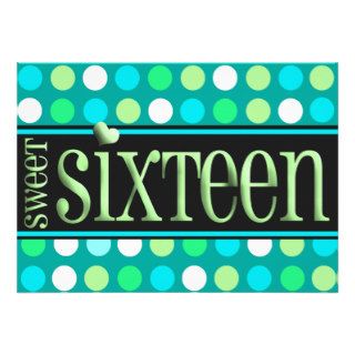 Green Polkadot Sweet Sixteen Custom Announcements