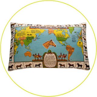 upcycled vintage british horse map cushion by hunted and stuffed