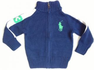 Ralph Lauren Polo Big Pony Navy Blue Rugby Full Zip Cardigan Sweater (2T) Infant And Toddler Sweaters Clothing