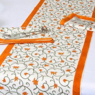 Grehom Table Runner   Bell Flower; Beautiful Wedding Gift; 100% Cotton Table Runner; Hand Printed Table Linen; Size 180cm x 35cm  