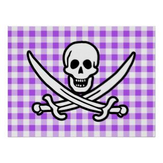 Purple Checkered Gingham Jolly Roger Posters