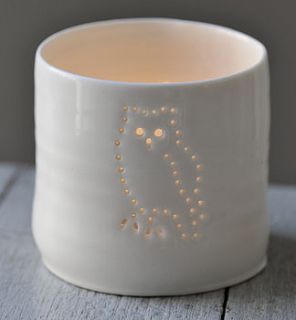 porcelain owl tealight by luna lighting