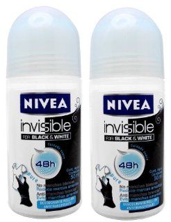 Nivea for Women Invisible (Black & White) (Pure) Anti perspirant Deodorant Roll on 50 Ml (1.7 Fl Oz)   (Pack of 2) Health & Personal Care