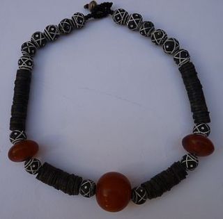 malian beaded necklace, orange and black by alkina