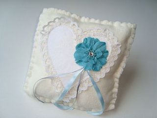 teal flower wedding ring pillow by funkyart4kids by pjt