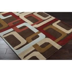 Hand tufted Brown Contemporary Multi Colored Square Mayflower Wool Geometric Rug (10' x 14') 7x9   10x14 Rugs