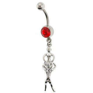 316L Steel Kama Sutra Sex Position Belly Ring (18) with Red CZ  14G   3/8'' Bar Length   Sold Individually Jewelry