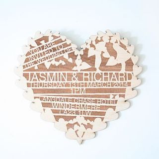 etched wooden wedding invitation by salts cards