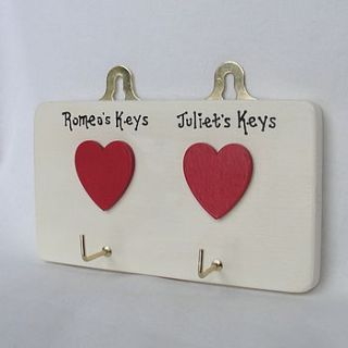 personalised double heart key hook by siop gardd
