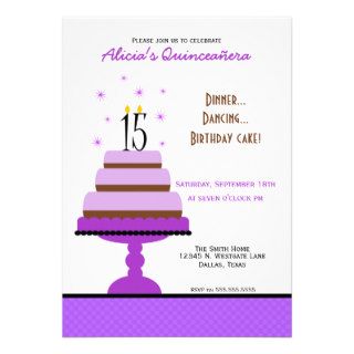 Purple Cake 15th Birthday Quinceañera Invitation