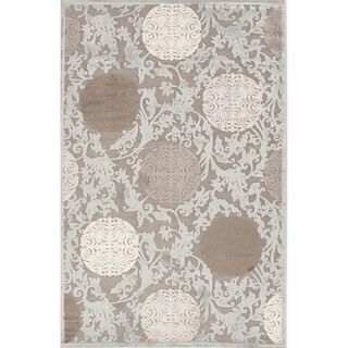 Transitional Floral Blue Viscose/ Chenille Rug (76 X 96)