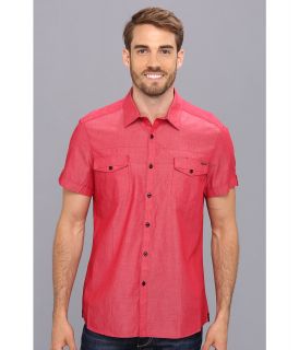 Kenneth Cole Sportswear Short Sleeve Double Pocket Chambray Shirt Mens Short Sleeve Button Up (Pink)