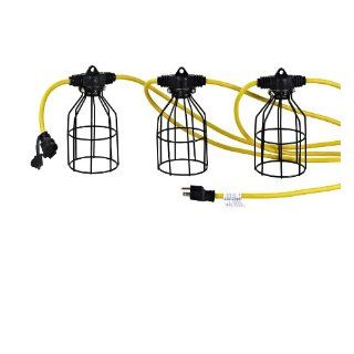 50 Ft Temporary Light String, Constuction Job Site Lighting Linkable, Metal Guard   Job Site And Security Lighting  