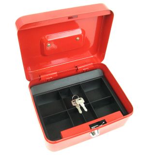 Stalwart 8 inch Key Lock Red Cash Box With Coin Tray