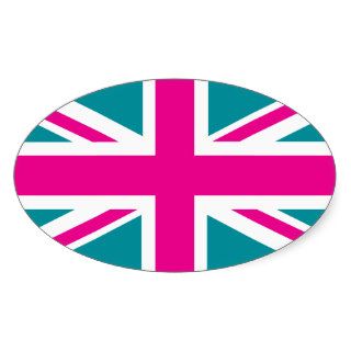 Shock Pink Union Jack British(UK) Flag Oval Sticker