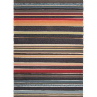 Hand hooked Indoor/ Outdoor Stripe Pattern Blue Rug (2 X 3)