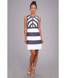 Ivy & Blu Maggy Boutique Sleeveless Mixed Media Mitred Stripe Fit Flare Womens Dress (White)