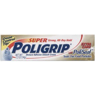 Super Poligrip Denture Adhesive Smooth Cream with PoliSeal   Extra Care, 1.2 Oz Health & Personal Care
