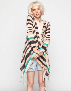 Stripe Womens Fringe Hooded Wrap Sweater Multi In Sizes X Large, Smal