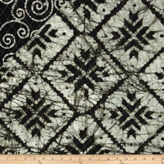 Double Sided Quilted Indian Batik Checks and Swirls Black/White Fabric