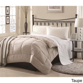 Private Overfilled Solid Color Microfiber Down Alternative Comforter Tan Size Twin
