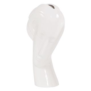 Abstract Face Glossy White Ceramic Vase