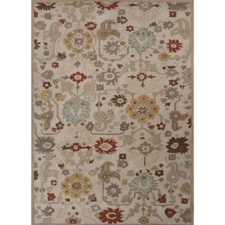 Hand tufted Transitional Floral Beige Wool Rug (8 X 11)
